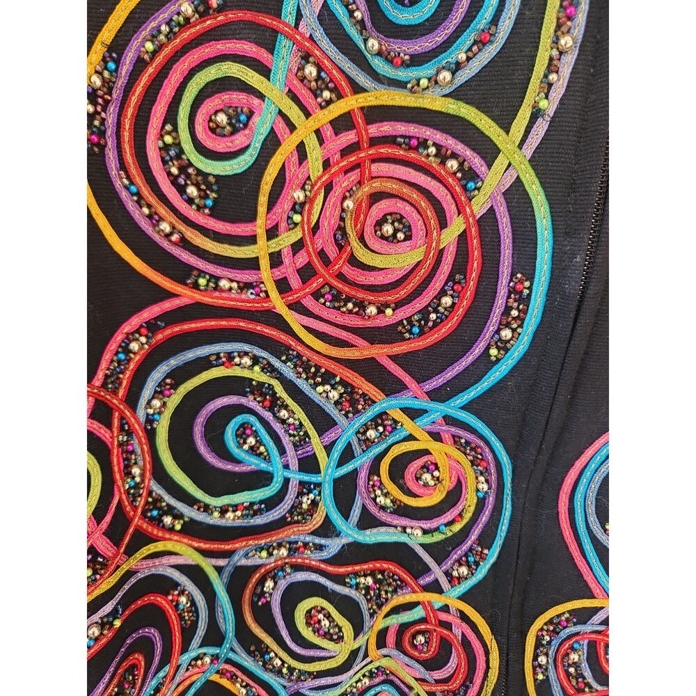 Ladies Multicolor Jacket Anage Size XL Zip Up BEADED Embellished Artsy - Picture 2 of 5